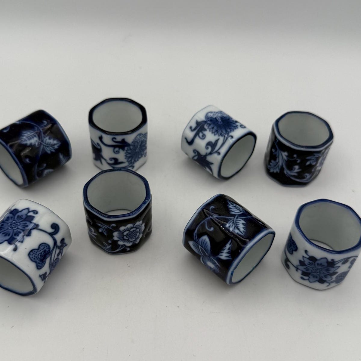 Set of 8 Pier 1 Imports Mandarin Blue and White Porcelain Napkin Rings | Chinoiserie Floral Table Decor - Etsy