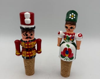 Hungarian Folk Art Bottle Stoppers – Handcrafted Painted Figurines on Cork (Set of 2)