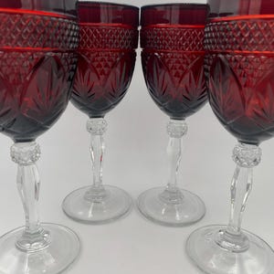 Ruby Red Glasses Water Goblets; Antique Ruby Cristal D&#39;Arques Duran; Red Glass Stemware; Set of 4