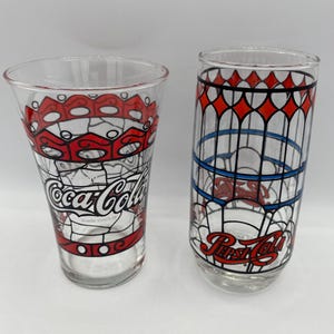 Vintage Coca Cola AND/OR Pepsi Cola Glasses Tumblers Stained Glass; Set of 3 Each; Coca Cola Bell Shaped Glasses; Vintage Pepsi Cola Glasses