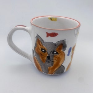 Cat and Fish Mug, Mesa International Mug, Handcrafted in Hungary, Cat Lovers Mug