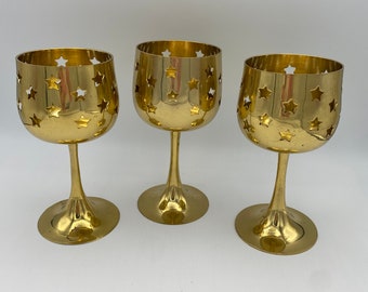 Hosley Solid Brass Goblet Candle Holders with Cutout Stars, Set of 3