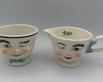 Baileys Irish Cream His and Hers Yum Set, Limited Edition Sugar Bowl & Creamer, Winking Face Ceramic Cream and Sugar Set