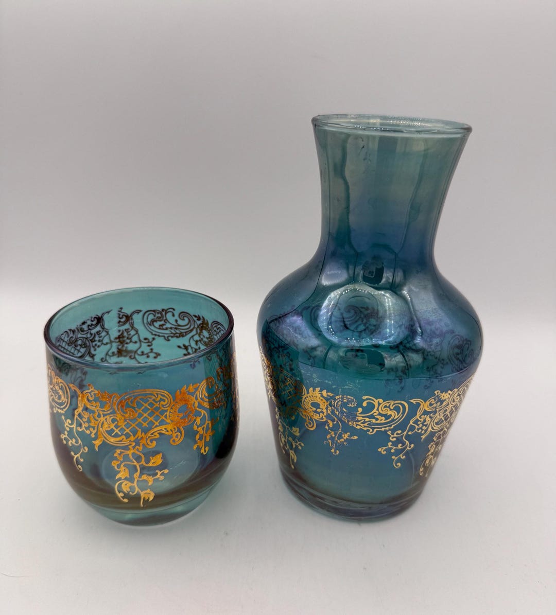 Sc Line Italy Vintage SC Line Italian Art Glass Carafe and Tumbler Set – Teal & Gold ...