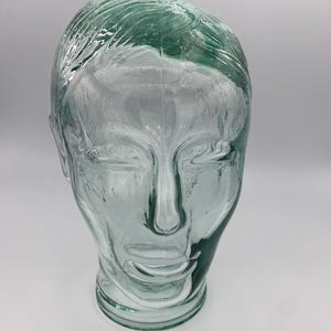 Green Glass Mannequin Head; Green Clear Glass Head Wig Hat Scarf Display; Life Size Mannequin Head; Vintage Glass Head