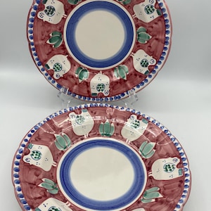 Vietri Sul Mare Camgagna Chicken Dishes Salad Bowls; Hand-Painted Italian Pottery Dishes; Retired Pottery; French Country Charm; Set of 2