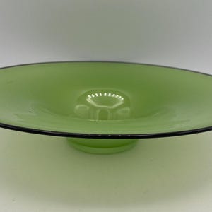 Art Deco Czech Tango Bowl in Green with Black Trim; Bohemian Glass Center Bowl; Marked Czechoslavakia; Decorative Bowl