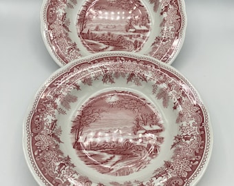 Spode Winter's Eve Red (Camilla) Soup Bowl; Red and White Rimmed Bowls; Set of 2; Made in England; 9"