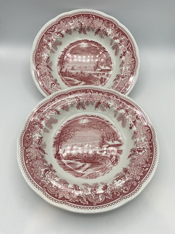 Spode Winter's Eve Red (camilla) Soup Bowl; Red and White Rimmed