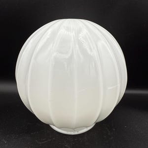White Ribbed Glass Globe Light Shade - Opaline Milk Glass Fluted Ceiling Fan Light Cover - Mid-Century Modern Lighting - Replacement Globe