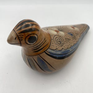 Tonala Mexican Pottery Bird Figurine; Folk Art Dove Pigeon; Hand-Painted Bird; Boho Bohemian Pottery; Home Decor