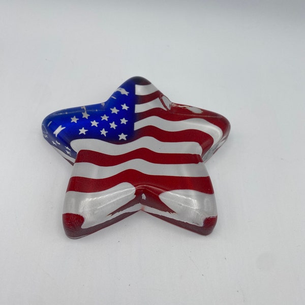 Fenton Art Glass Patriotic Paperweight, Made in USA, Americana, Red White and Blue Star