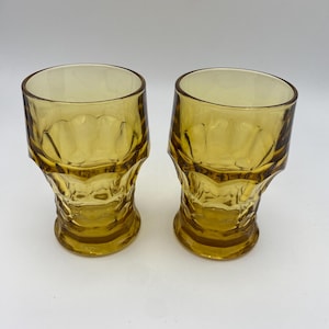 Anchor Hocking Amber Glasses; Georgian Amber Honeycomb Tumblers; Set of 2