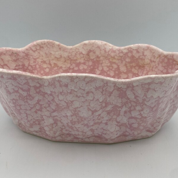 Pink White Speckled Ceramic Bowl Planter USA 5001, Home Decor, Home and Living, Cottage Chic, Gift for Her, Art