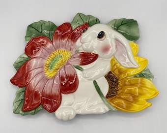 Fitz & Floyd Bunny Blooms Collection Canape Plate or Wall Hanging; Small Bunny Serving Platter; Spring Decor