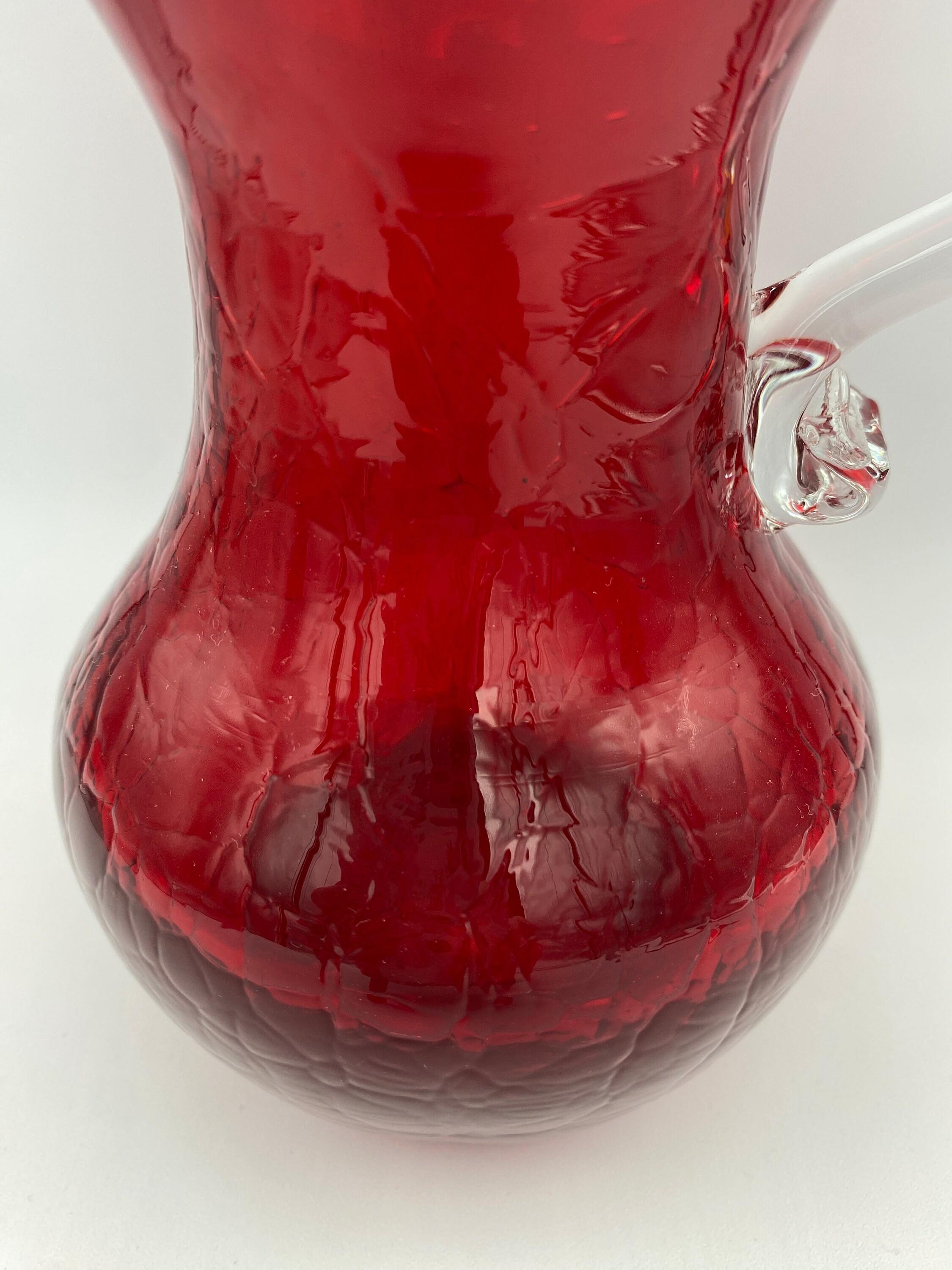 Ruby Pitcher Red Ruby Crackle Glass Pitcher, Hand Blown Clear Handle, Vintage Vase ...