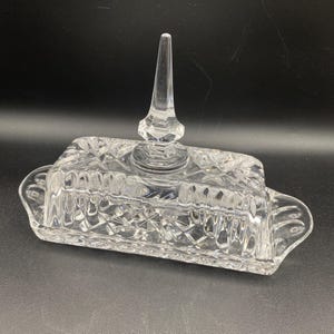 Vintage Glass Butter Dish with Spire Steeple Design Handled Lid