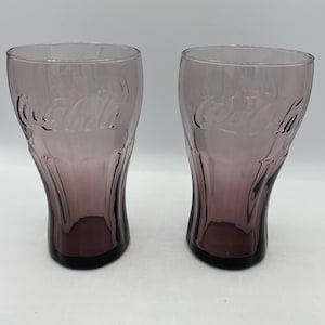 Libbey Purple Coca Cola Glasses; Large Amethyst Coke Glasses; Vintage Coca Cola Barware; 6&quot; Tall; Sold Individually