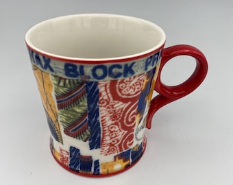 Anthropologie Veritable Wax Block Prints Red Coffee Tea Mug