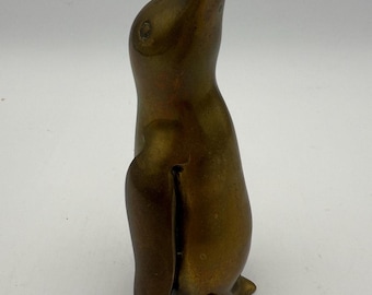 Brass Penguin Figurine - Small Solid Metal Animal Sculpture - Mid-Century Modern Minimalist Decor - Home Office Accent - MCM Decor