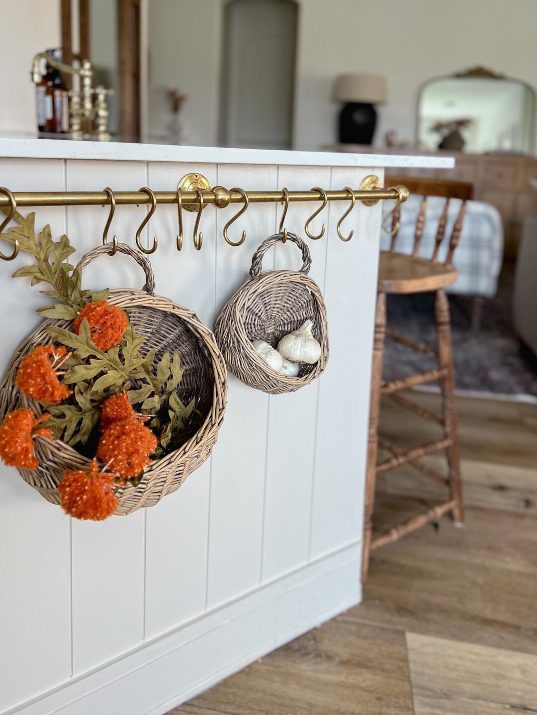 Unlacquered Brass Kitchen Rail With Hooks Solid Brass Wall Etsy