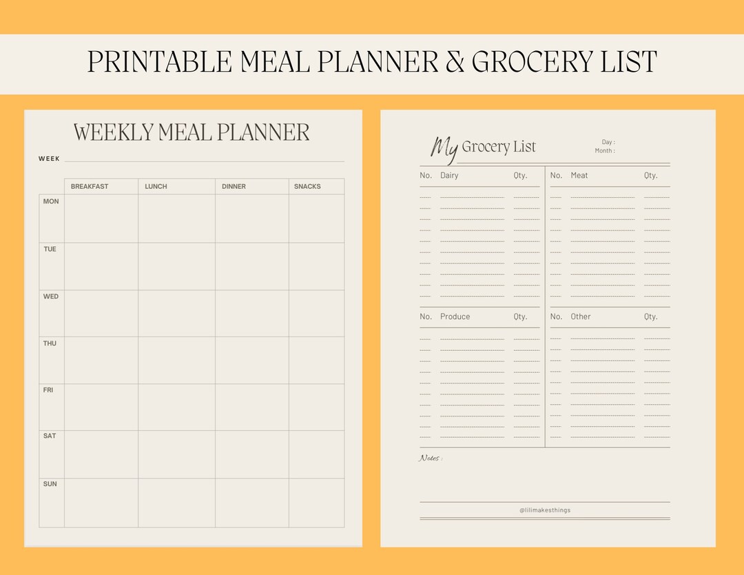 Printable Weekly Meal Planner & Grocery Shopping List Meal - Etsy