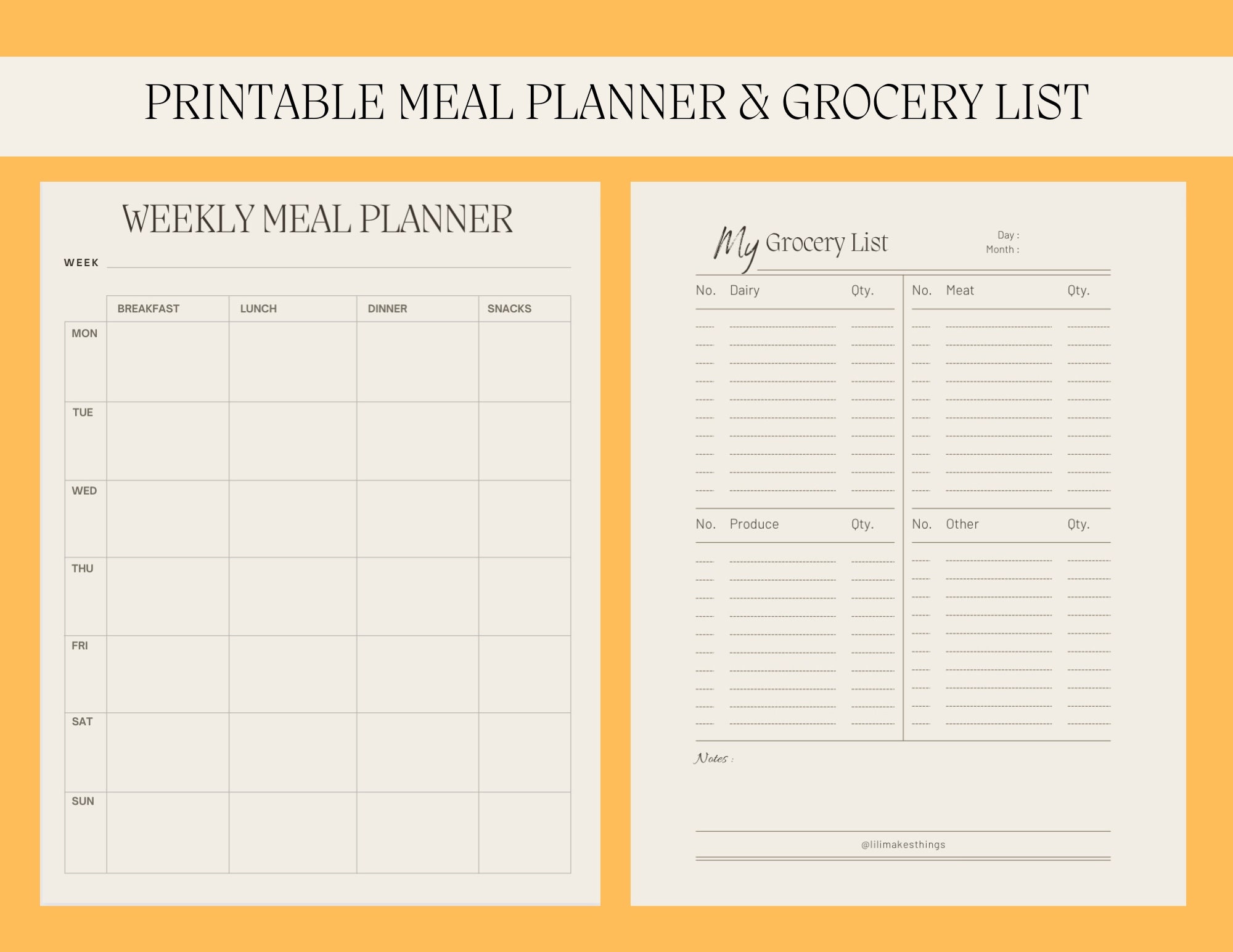 Printable Weekly Meal Planner & Grocery Shopping List | Meal Planning