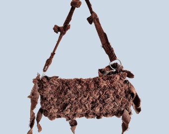 Brown crochet cord handbag purse / Sustainably handmade in Sweden / recycled upcycled / gehäkelte tasche