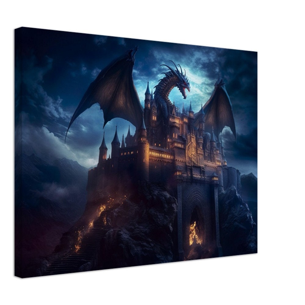 Dark Castle Wall Art Dragon Home Decor Magical Castle Wall Decor Etsy