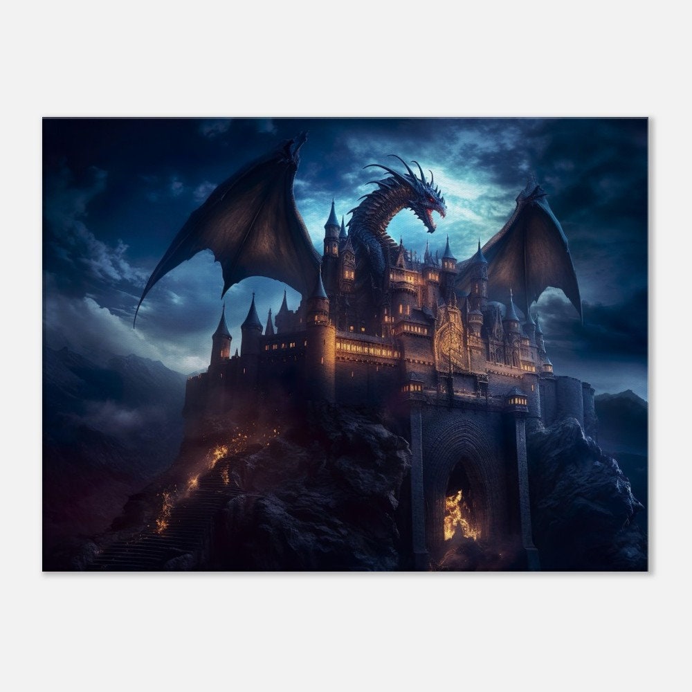 Dark Castle Wall Art Dragon Home Decor Magical Castle Wall Decor Etsy