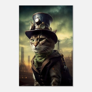 Steampunk Cat Wall Art Abstract Cat Painting Home Decor Colorful Cat Portrait Wall Decor