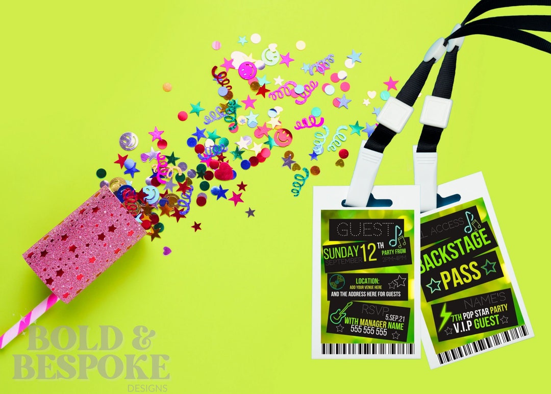 VIP Rock Star Backstage Pass Birthday Invitation Editable Template ...