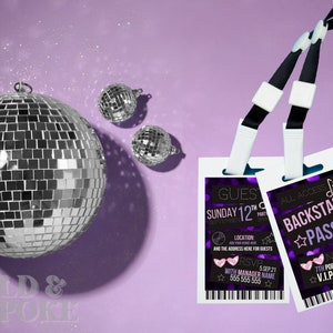 VIP Pop Star Backstage Pass Birthday Invitation Editable Template