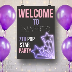 4er Pack Bearbeitbare Canva Vorlage VIP Pop Star Lila Geburtstagsparty Poster