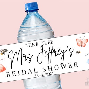 Bridal Butterfly Water Bottle Editable DIY Canva Template Personalised Party Supplies