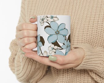 Pastel Blue Floral Coffee Mug - Delicate Design | Unique Gift Idea