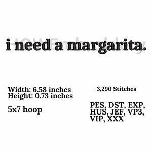 I need a margarita Embroidery design, Digital design, instant download, digital product, Embroidery Design, Gift For Her, Instant Download