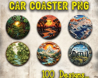 Car Coaster Png Bundle Sublimation Design Download, Landscape Png, Sublimate Designs Download