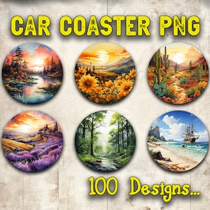 Car Coaster Png Bundle Sublimation Design Download, Nature Png, Sublimate Designs Download