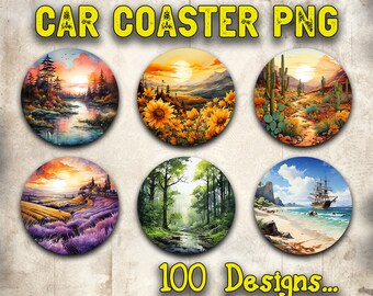 Car Coaster Png Bundle Sublimation Design Download, Nature Png, Sublimate Designs Download