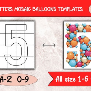 Mosaic From Balloons Template, Alphabet Set, Square Numbers Template, Mosaic Numbers, Digital Download
