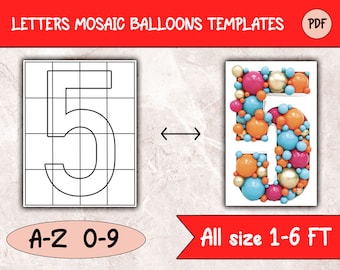 Mosaic From Balloons Template, Alphabet Set, Square Numbers Template, Mosaic Numbers, Digital Download