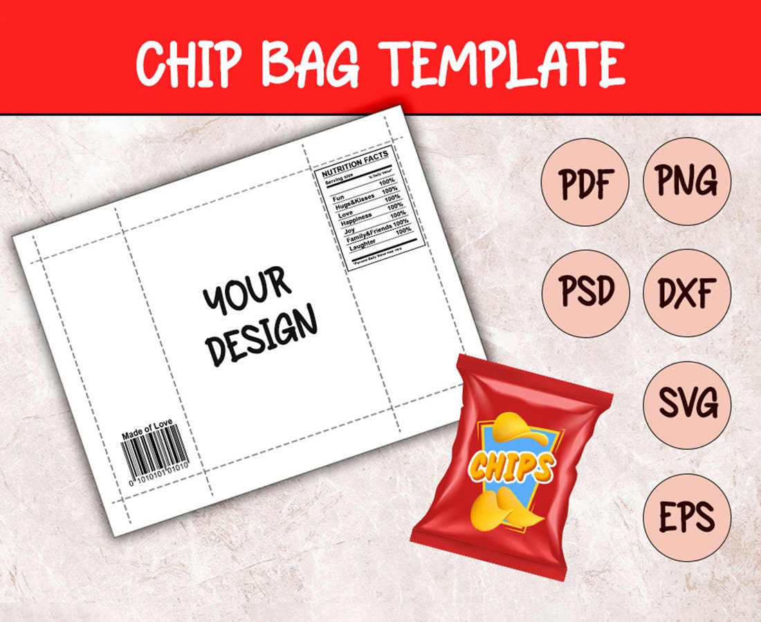 Chip Bag Template Blank Chip Bag Sublimation Template - Etsy