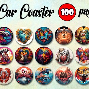 Car Coaster Png, Car Coaster Sublimation Design Design, Cute Animal, Instant Download, Car Accessories, Car Coaster Blank