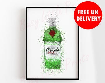 Tanqueray Gin Bottle Print: Splatter Style Bar Decor
