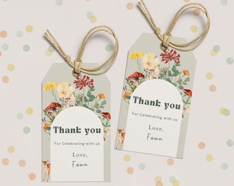 Woodland Party Tags - Canva Template - Mushroom and Wildflower Party Favours - Party Favours  -Woodland Theme