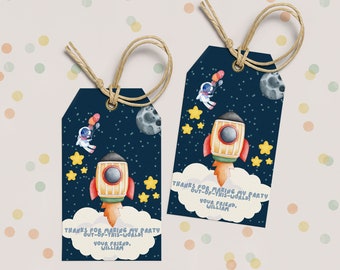 Outer Space Birthday Thank You Tags - Canva Template - Space Theme Thank you Tags