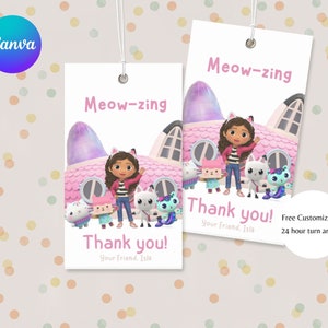 Gabby's Dollhouse Thank You Tags - Canva Template - Dollhouse Party - Dollhouse Party Favours - Instant Download