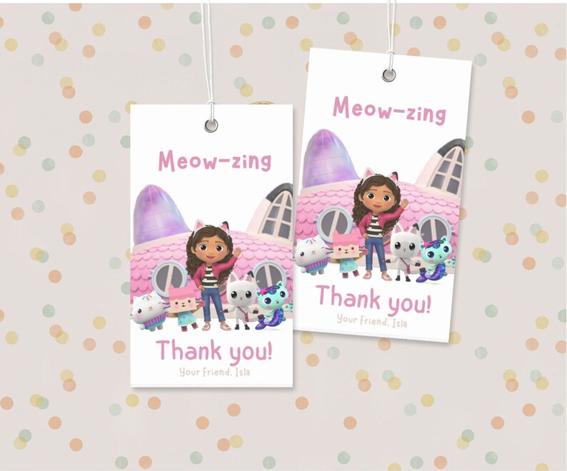 Gabby's Dollhouse Thank You Tags Canva Template Dollhouse Party