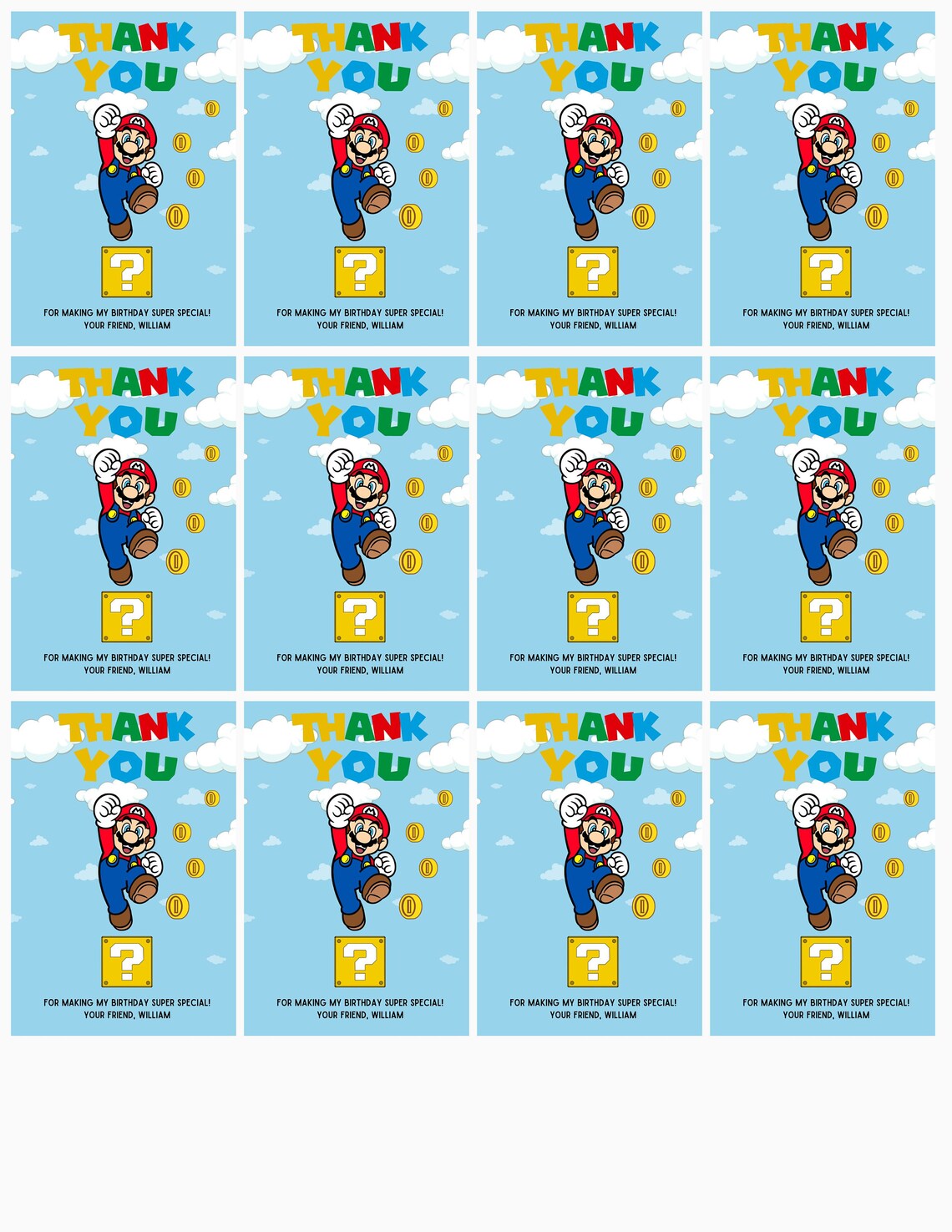 Super Mario Thank You Tags Mario and Luigi Party Favor Tags Canva ...
